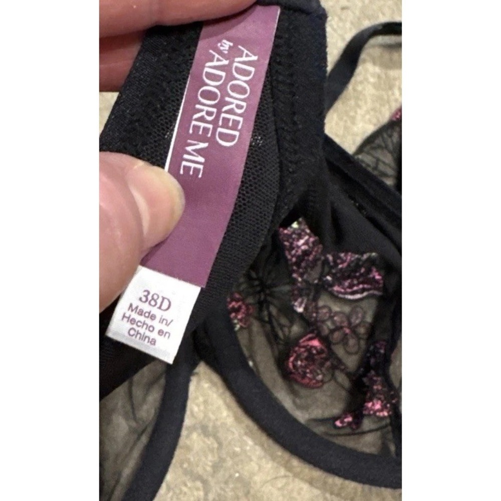 Adored Adore Me Bra Jamilla Unlined Floral 38D Black Pink Bra Sexy Lingerie New - Picture 5 of 5